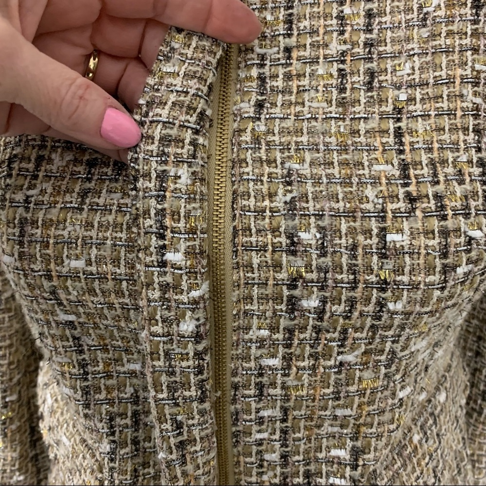 Talbots Beige Gold Metallic Zipper Front Tweed Blazer Jacket Mature Modest 2P - Picture 6 of 11